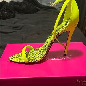 Neon Yellow Snake Print Heels
